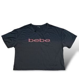 Bebe Sport Women's Black T-Shirt Leopard Logo Size L Short Sleeve Casual